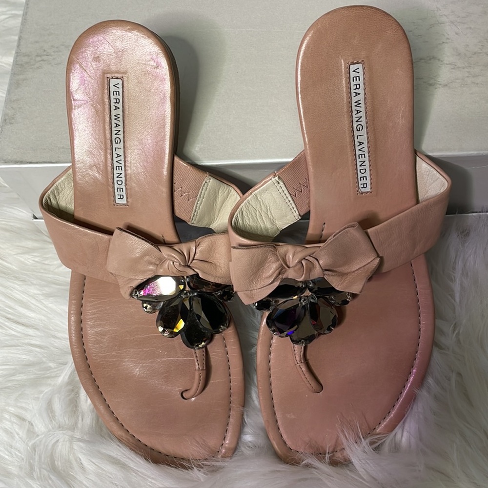 {Vera Wang Lavender} Leather Bejeweled Thong Sandals 🎀